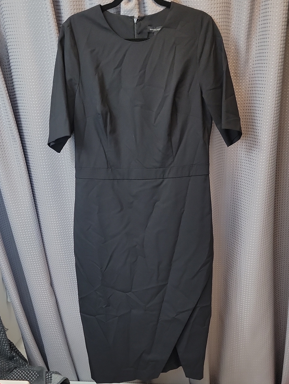 Banana Republic Wool Bi Stretch Short Sleeve Sheath Dress Black Mad Men Size 14T